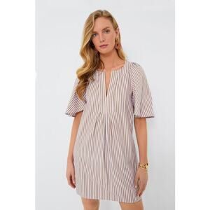 Pomander Place Tuckernuck Lilac Stripe Seersucker Finley Flutter Sleeve Dress L